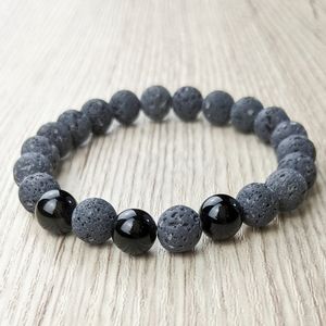 Black Obsidian 8mm Lava Bead Stretch Bracelet